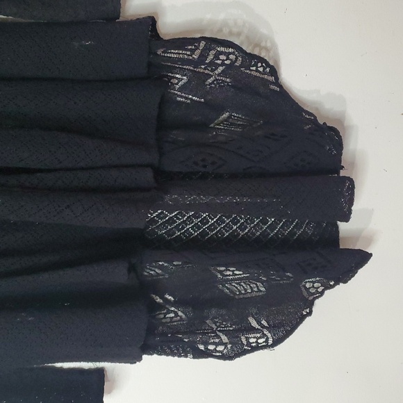 Free People Black Lace Sheer Crochet Top Scoop Neck High-low Size Medium - Picture 5 of 12